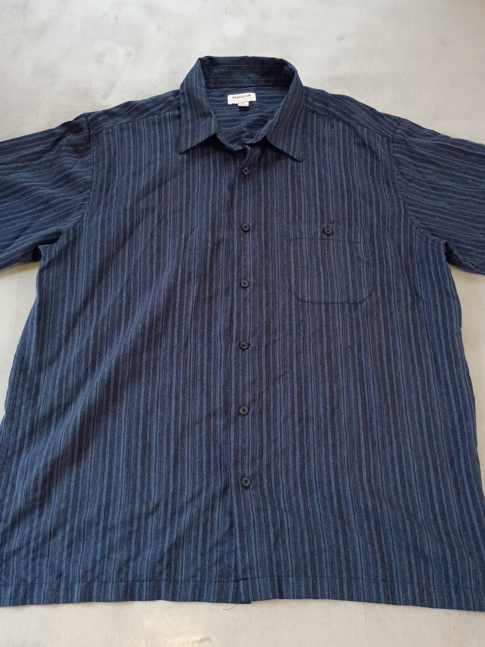 Haggar Dark Navy Vertical-Stripe Casual Button-Down Shirt